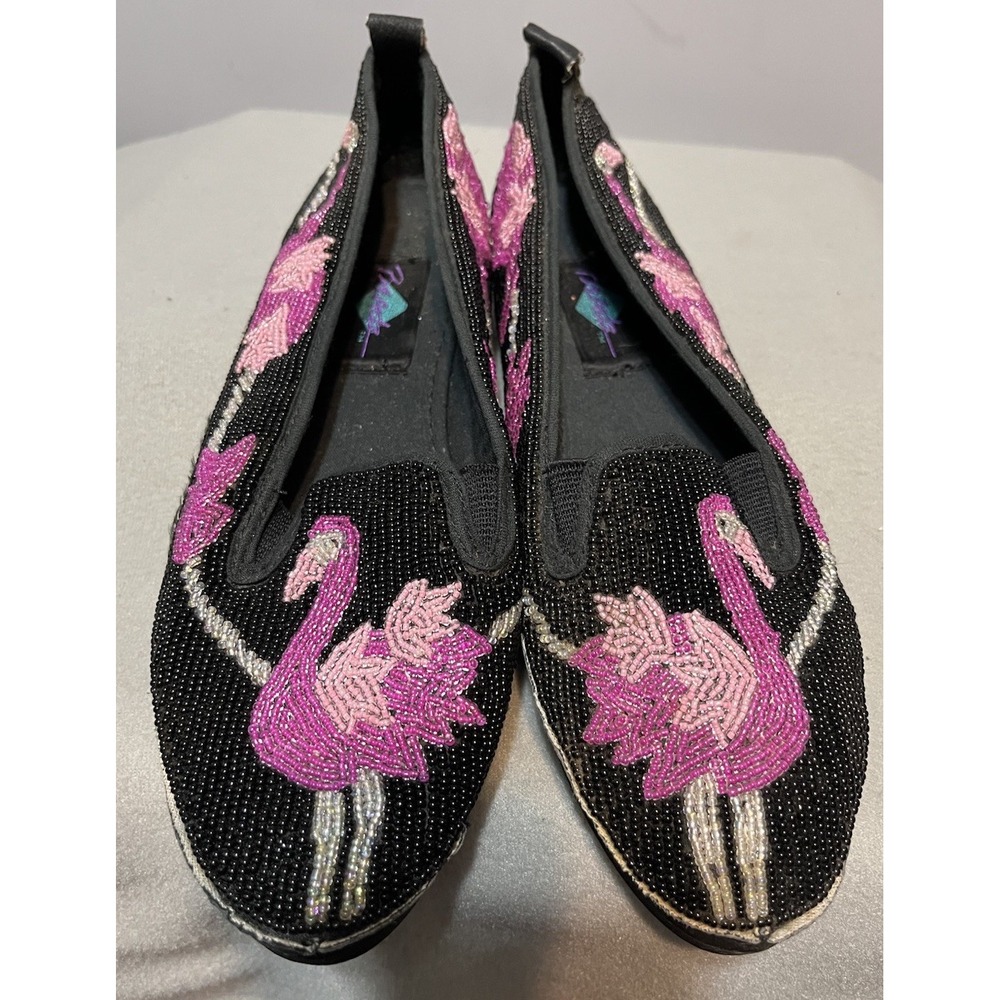 Vintage Beadz Pink‎ Flamingo Beaded Shoes Summer Outdoor Womens Size 7B